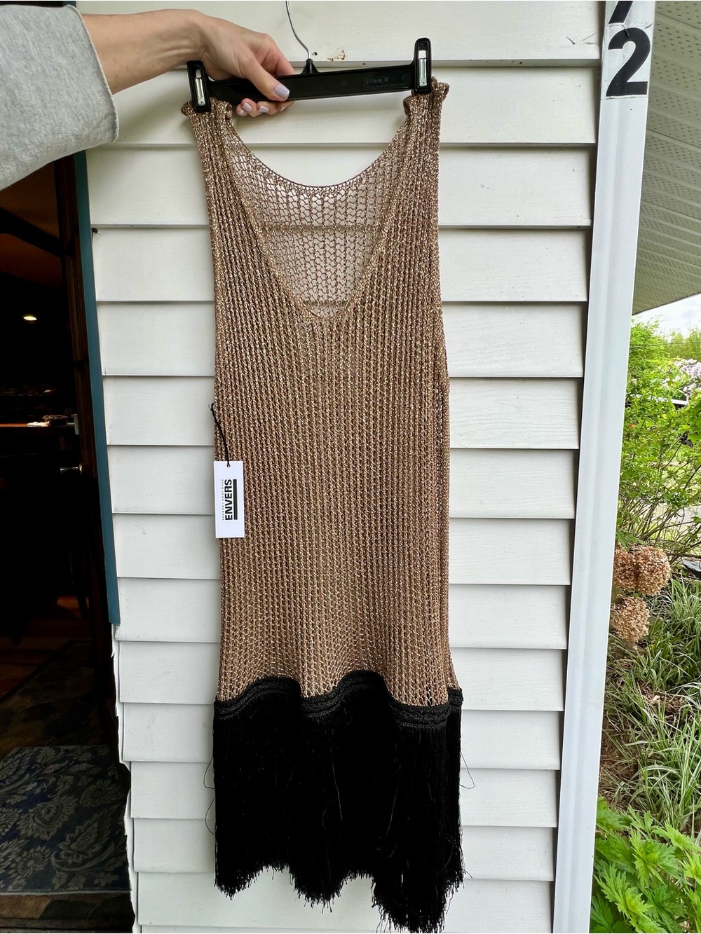 Gold designer dress Envers by Jean Yves Lacasse (Montréal) charleston style